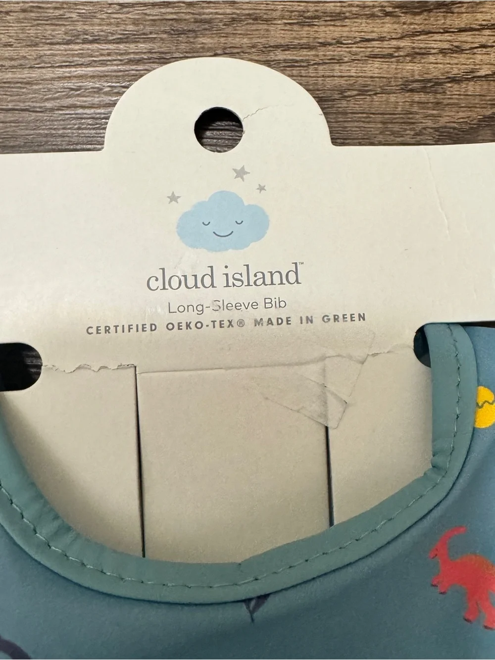 cloud island Blue Long-Sleeve Dino Print Bib Smock